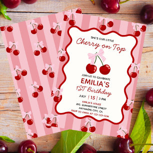 Cherry on Top Coquette Bow Pink Girl Geburtstag Einladung