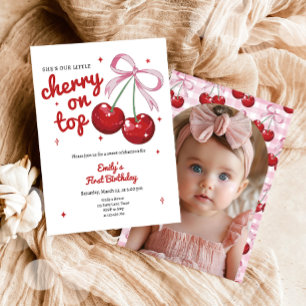 Cherry on Top Coquette Bow Pink Girl Geburtstag Einladung