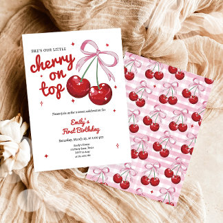 Cherry on Top Coquette Bow Pink Girl Geburtstag Einladung