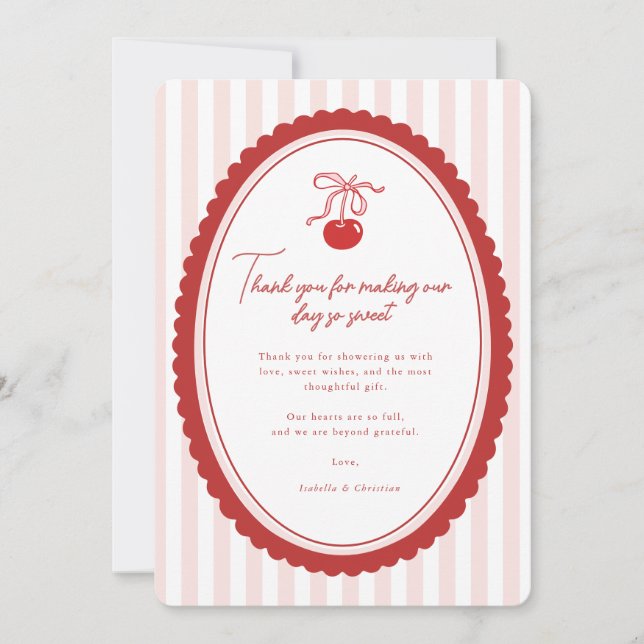 Cherry on Top Coquette Bow Thank You Card  Dankeskarte (Vorderseite)