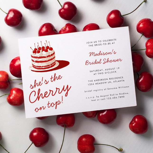 Cherry on Top Fun Red Cake Wedding Brautparty Einladung (Von Creator hochgeladen)