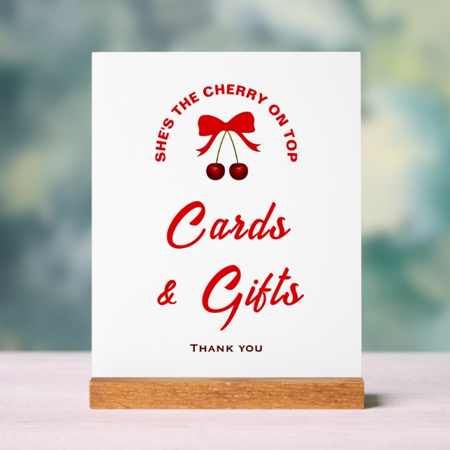 Cherry on Top Girl Baby Duschkarten & Geschenke Un Acrylschild (Neutral)