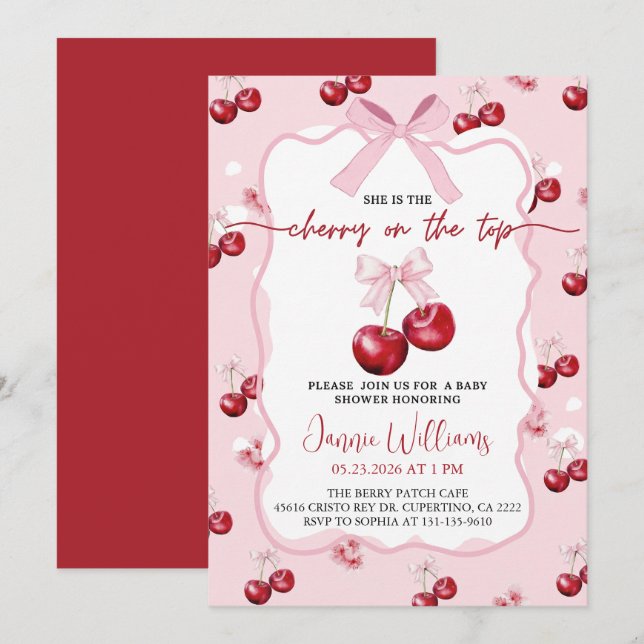 Cherry On Top Girl Baby Shower Invitation Einladung (Vorne/Hinten)