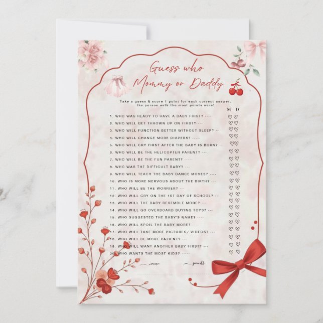 Cherry on Top Guess Who Game | Mommy oder Daddy Pi (Vorderseite)