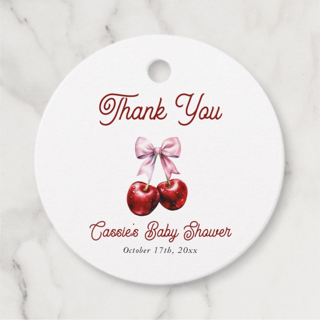 Cherry on top Pink Bow Baby Dusche Vielen Dank Geschenkanhänger (Vorderseite)