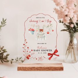 Cherry on Top Pink Bow Baby Girl Dusche Willkommen Acrylschild