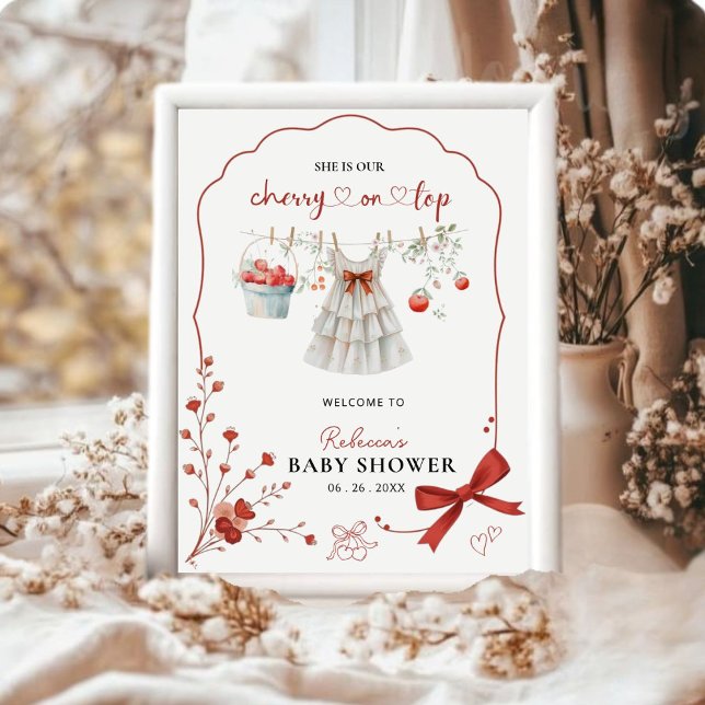 Cherry on Top Pink Bow Baby Girl Dusche Willkommen Poster (Von Creator hochgeladen)