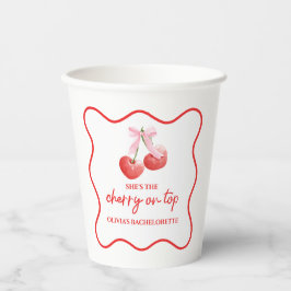 Cherry on Top Pink Bow Bachelorette Pappbecher