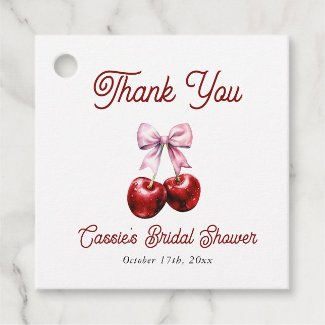 Cherry On Top Pink Bow Brautparty Vielen Dank Geschenkanhänger (Vorderseite)