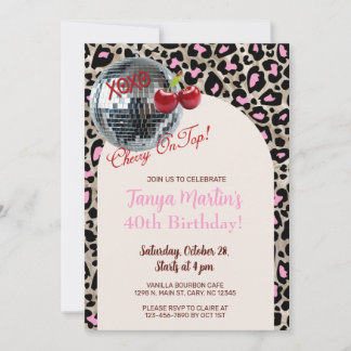 Cherry On Top pink leopard animal print invite. Einladung