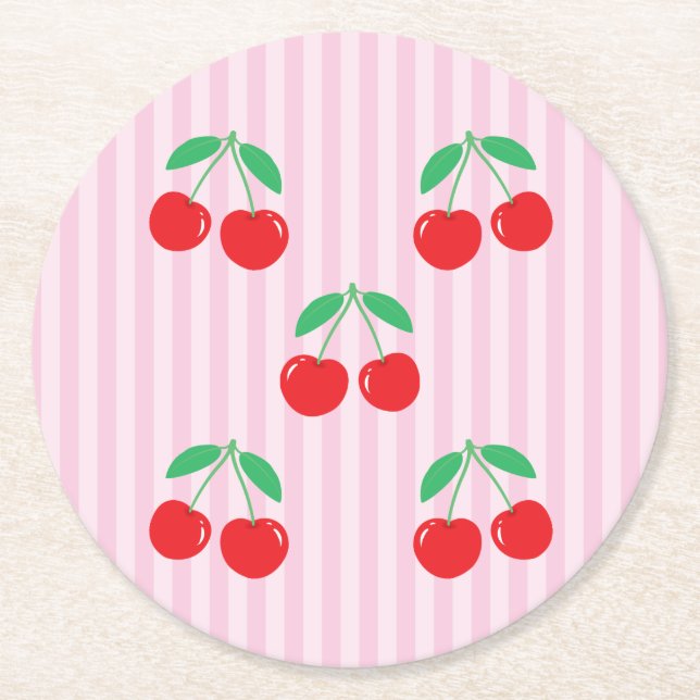Cherry Paper Round Coasters Runder Pappuntersetzer (Vorderseite)