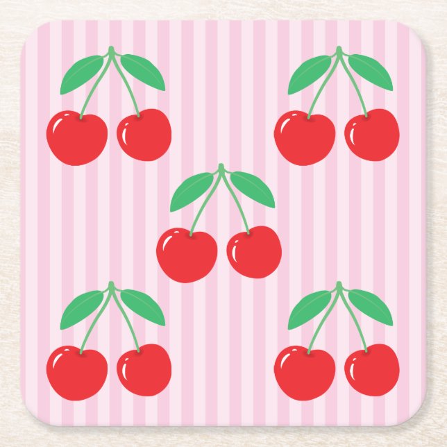 Cherry Paper Square Coasters Rechteckiger Pappuntersetzer (Vorderseite)
