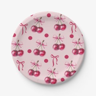 Cherry Pastel Pink & Red Bow Geburtstag Pappteller