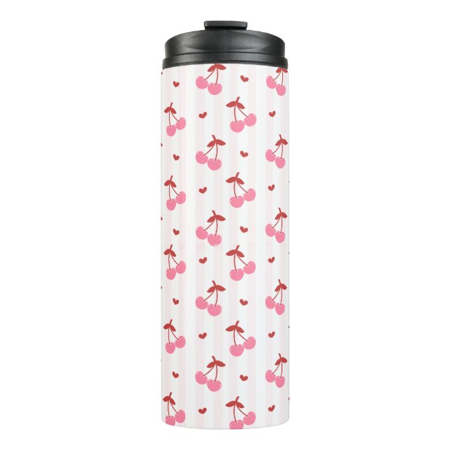 Cherry Pattern with Hearts  Thermosbecher (Vorderseite)