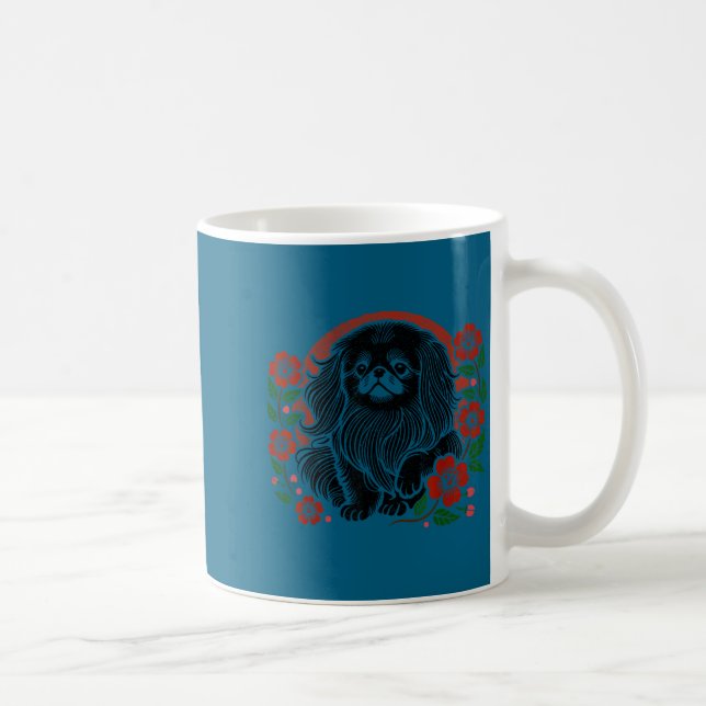Cherry Pekingese Blossoms Floral Dog Japanese Laug Kaffeetasse (Rechts)