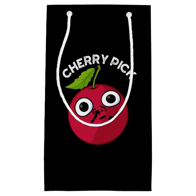 Cherry Pick Funny Fruit Pun Dark BG Kleine Geschenktüte (Vorderseite)