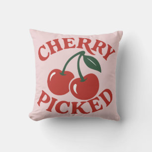 Cherry Picked Trendy Retro Fruit Graphic Pink Kissen