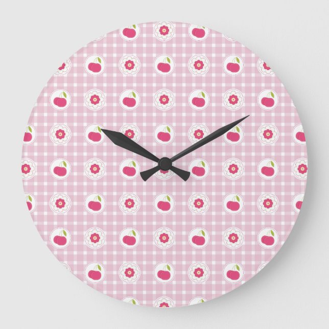 Cherry Picnic Wall Clock Große Wanduhr (Vorderseite)