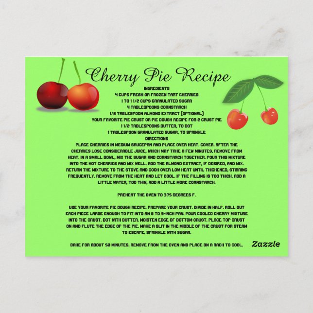 Cherry Pie Recipe Frucht Süßigkeiten Dessert Koch Postkarte (Rückseite)