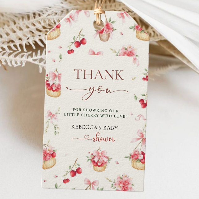 Cherry Pink Bow Babydusche Danke, Geschenk-Tag Geschenkanhänger (Von Creator hochgeladen)