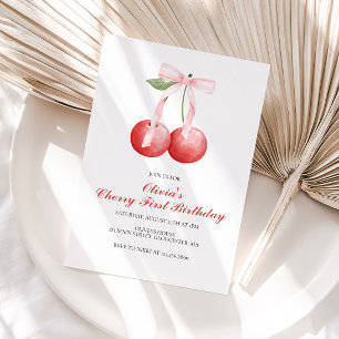 Cherry Pink Bow erste Geburtstagsfeier Einladung