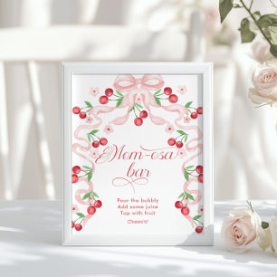 Cherry Pink Bow Momosa Bar baby Dusche Poster