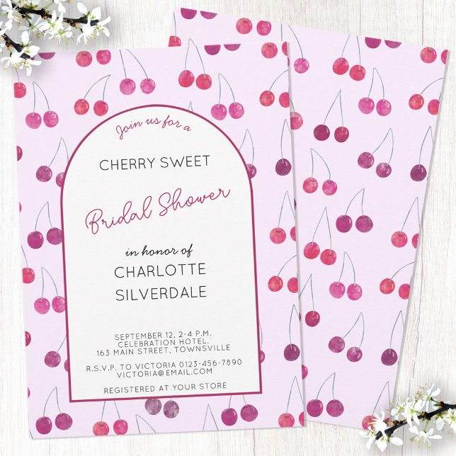 Cherry Pink Bridal Dusche Einladung (Cherry pink personalized custom text bridal shower inviation)