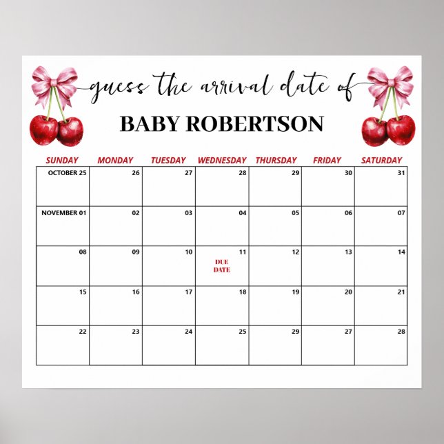 Cherry Pink Coquette Baby Ratgeber Fälligkeitskale Poster (Vorne)