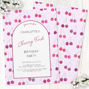 Cherry Pink erste Geburtstagsparty Einladung