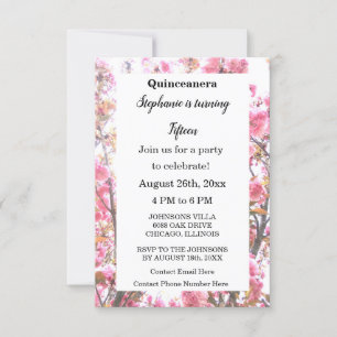 Cherry Pink Floral Quinceanera Fünfzehnte Geburtst Einladung