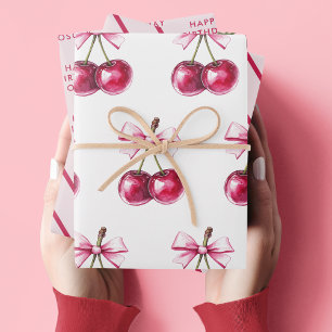 Cherry Pink Happy Birthday Geschenkpapier Set
