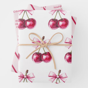 Cherry Pink Happy Birthday Geschenkpapier Set