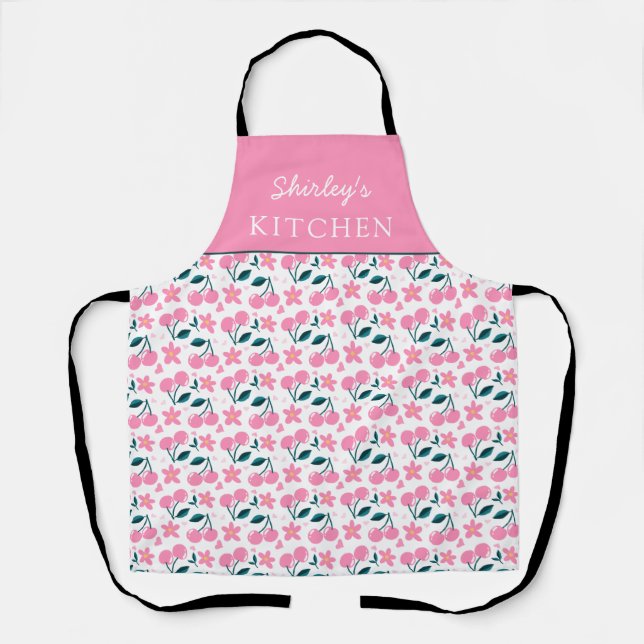 Cherry Pink Personalized Apron | Custom Name Apron Schürze (Vorderseite)