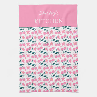 Cherry Pink Personalized Tea Towel | Custom Name K Geschirrtuch