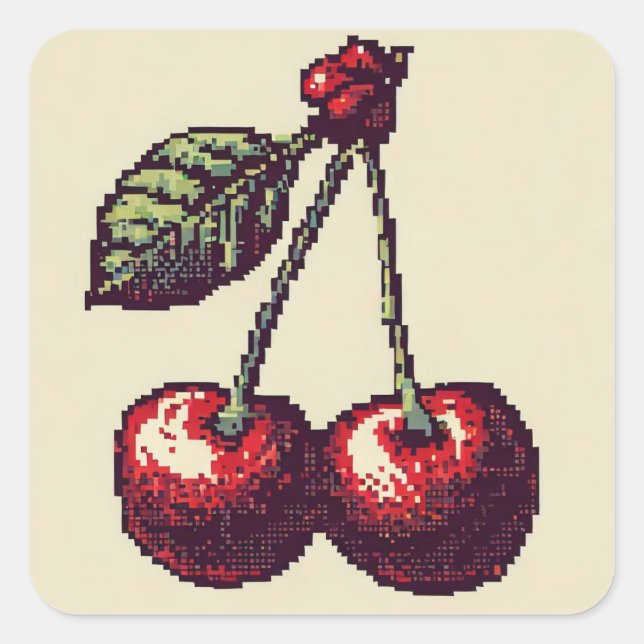 Cherry Pixels Quadratischer Aufkleber (Vorderseite)