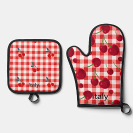 Cherry print pot holders - Italian kitchen Ofenhandschuh & Topflappen-Set