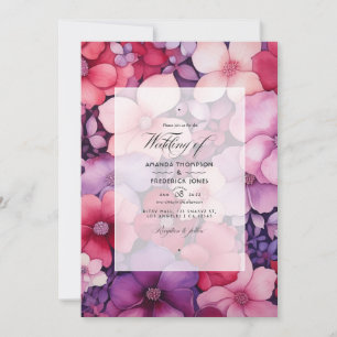 Cherry Red and Heather Lila Floral Hochzeit im Her Einladung