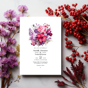 Cherry Red and Heather Lila Floral Hochzeit im Her Einladung