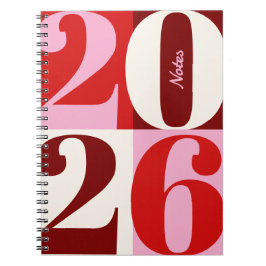 Cherry Red and Pink Bold Year Color Block Notizblock