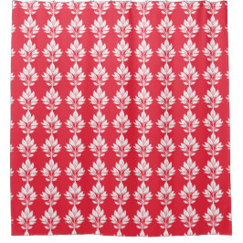 Cherry Red and White Elegant Leaf Muster Duschvorhang