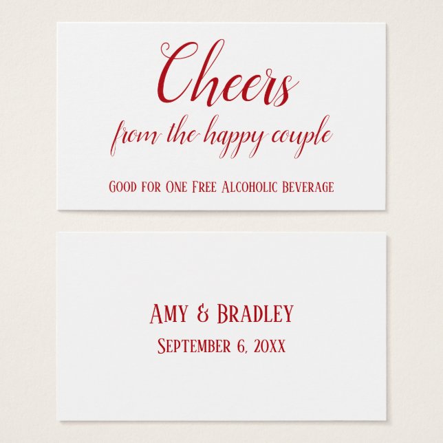 Cherry Red auf White Editable Drinks Tickets (Vorne & Hinten)