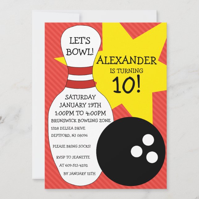 Cherry Red Bowling Bash Bowling Birthday Party Einladung (Vorderseite)