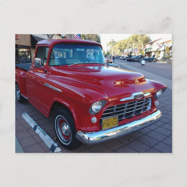 Cherry Red Chevy Pick-Up Truck auf der Car Show Postkarte (Vorderseite)