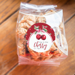 Cherry Red Coquette Bow Girl Baby Dusche Runder Aufkleber