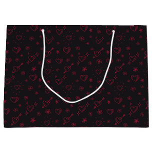 Cherry Red Doodle Blume und Herz Gemustert Große Geschenktüte