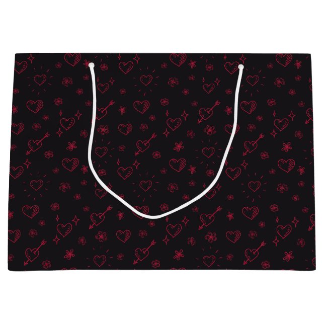 Cherry Red Doodle Blume und Herz Gemustert Große Geschenktüte (Vorderseite)