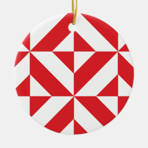 Cherry Red Geometric Deko Cube Pattern Keramikornament