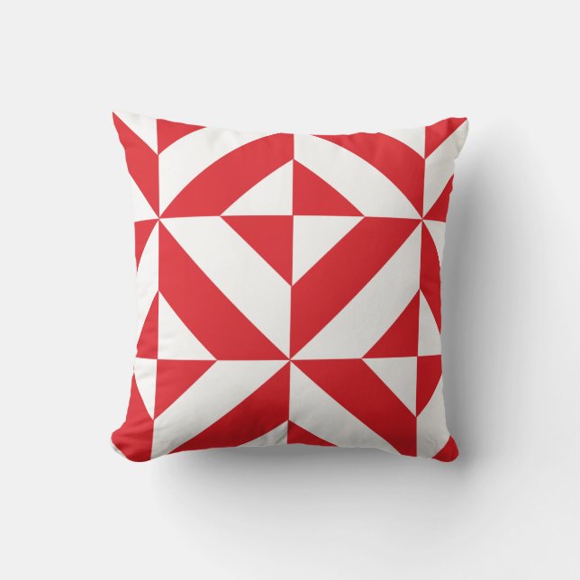 Cherry Red Geometric Deko Cube Pattern Kissen (Vorderseite)
