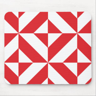 Cherry Red Geometric Deko Cube Pattern Mousepad