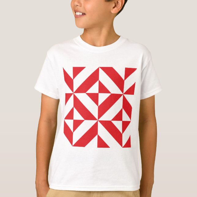 Cherry Red Geometric Deko Cube Pattern T-Shirt (Vorderseite)